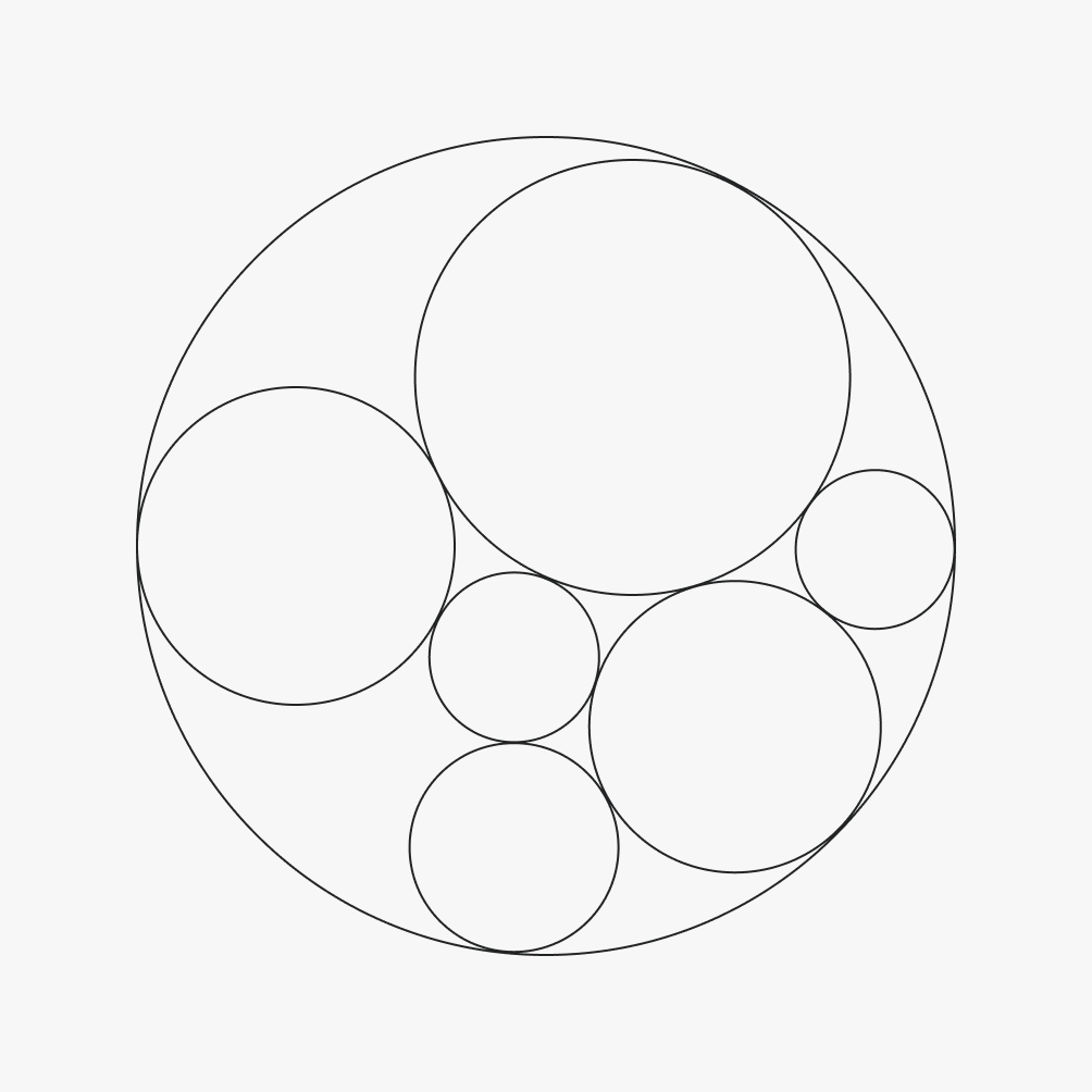 Six circles at various sizes inside a large circle.