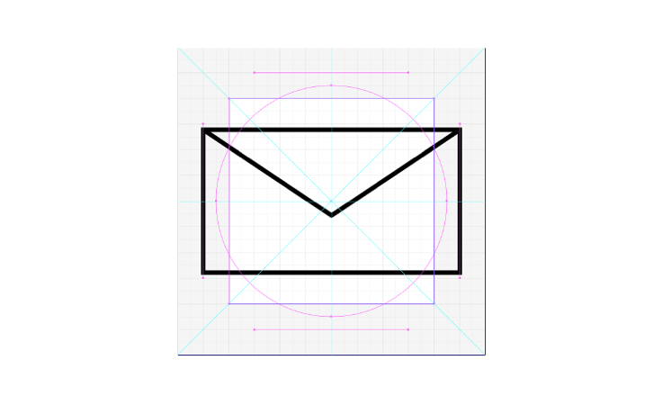 Example of a wide envelope icon appropriately using left and right keylines.