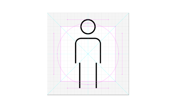 Example of a tall person icon appropriately using the top and bottom keylines.