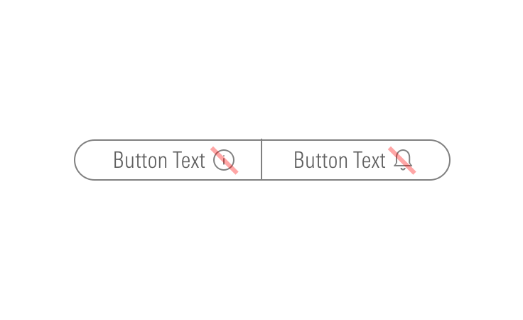 Example of descriptive icons incorrectly placed to the right of button labels.