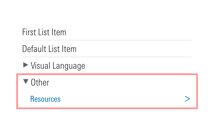 Example of a list group subsection named Other improperly holding on a single item called resources.