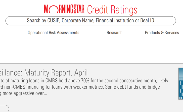 Example of a primary search field used for global search on Morningstar Credit Ratings.