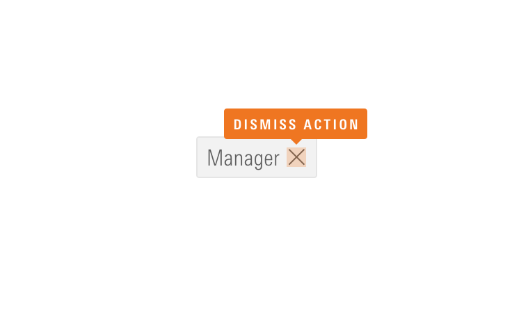 Diagram showing the clickable area for the tag's dismiss action.