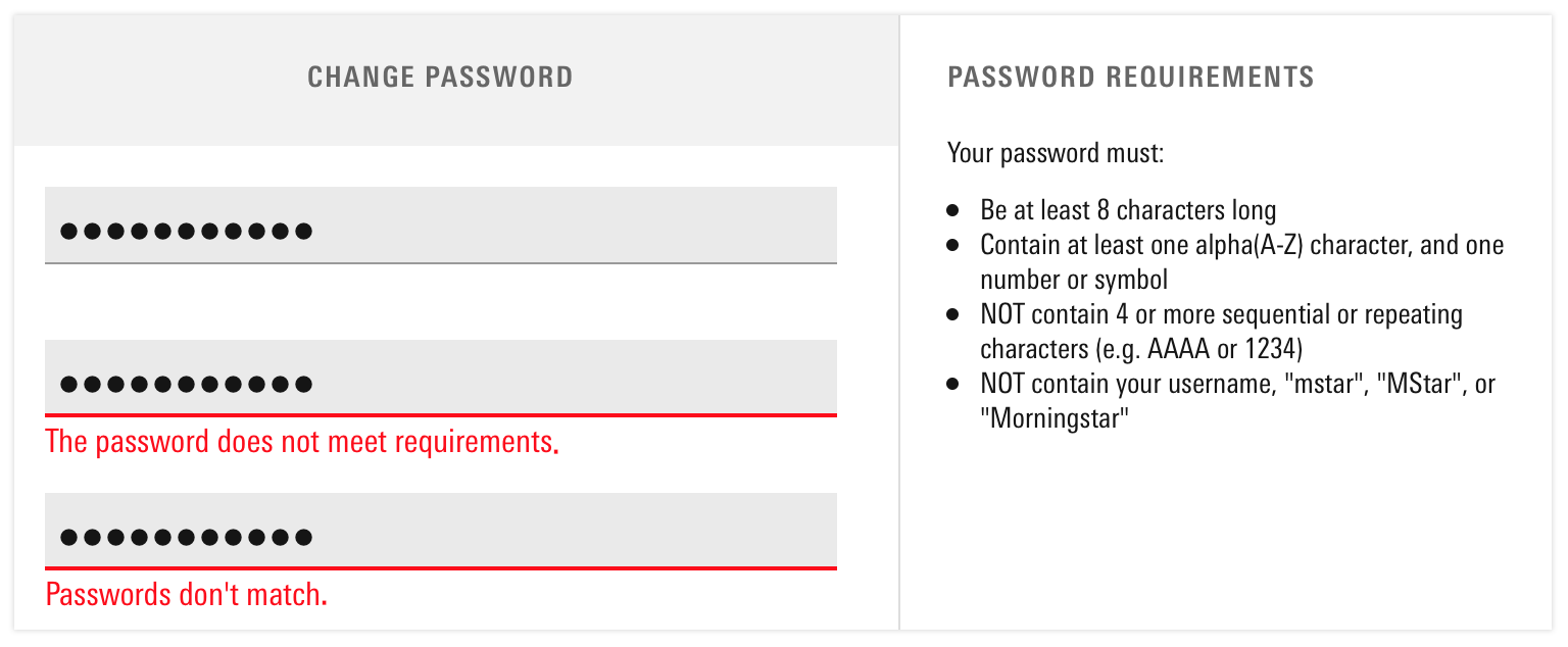 Error masthead example: change password