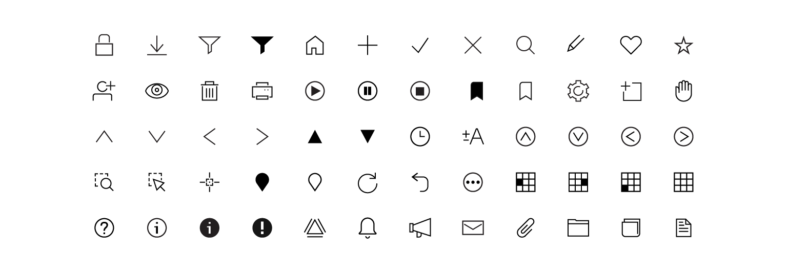 Example of icons from the MDS component icon set.