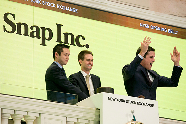 Photograph of the launch of Snapchat on the New York Stock Exchange