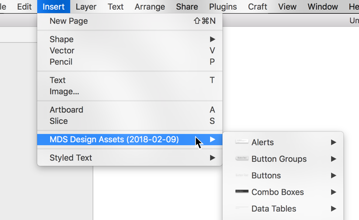 The MDS Sketch library in the Sketch Insert menu.