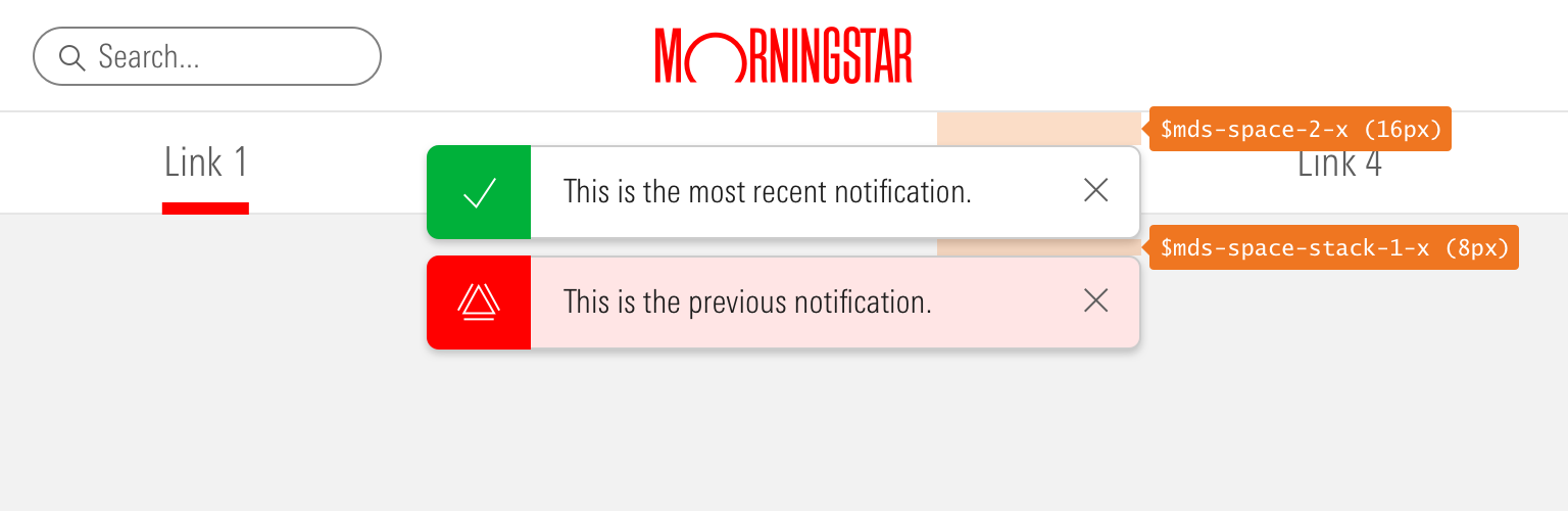 Diagram showing top center notification spacing.