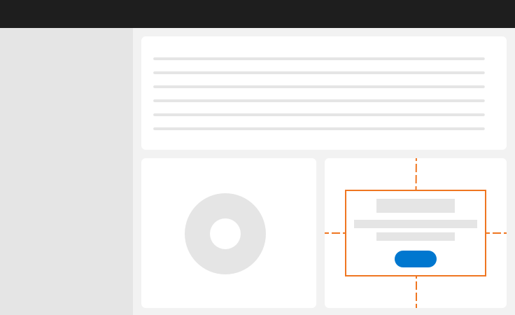 Example of an empty state horizontally and vertically centered within one of many containers on a page.