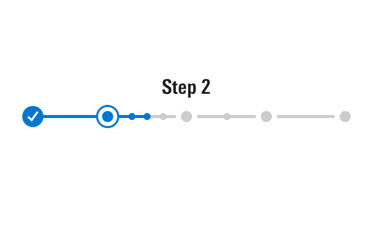 Example of a stepper in its responsive form displaying the maximum of 3 visible substeps.