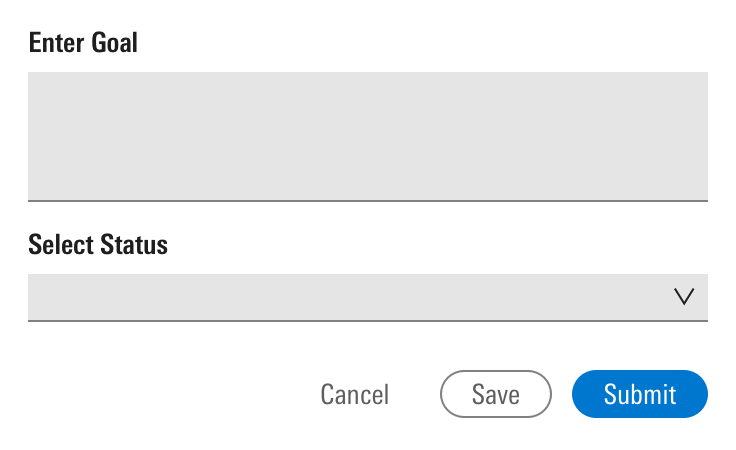 An example of a form with a task-based set of buttons placed below and right aligned, the order of the buttons from left to right: cancel, save, and submit.