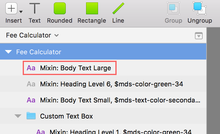 Screenshot of Sketch layer names used to show spec details.