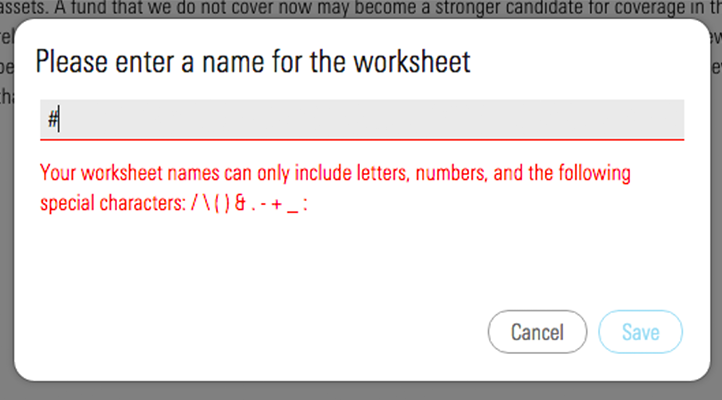 Example of an inline form error below a text input telling a user the the types of characters that are valid to input.