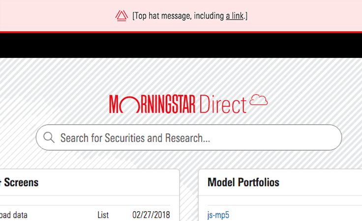 A top hat component displaying a system-level error in Direct Cloud.