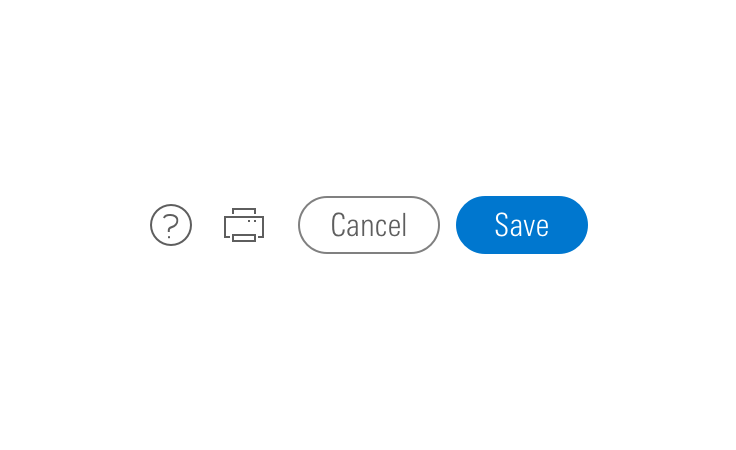 Example of icon-only buttons being placed left-most in a group of buttons.