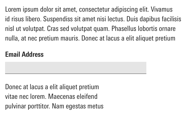 Example of a form improperly using a different width than the content above and below.