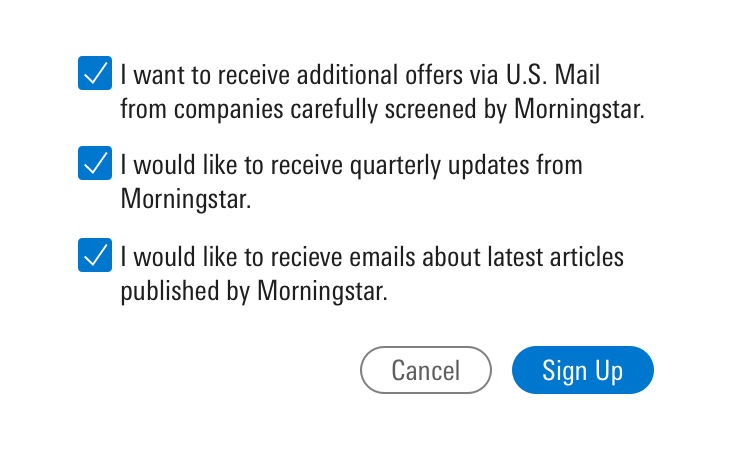 Example of improperly preselected checkboxes signing a user up for 3 different types of email communication.